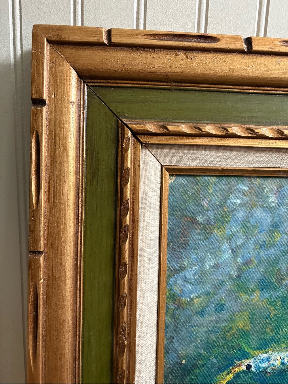 Vintage Teapot Still Life Abstract Oil Painting Framed Green & Gold Impasto VTG - Picture 9 of 14